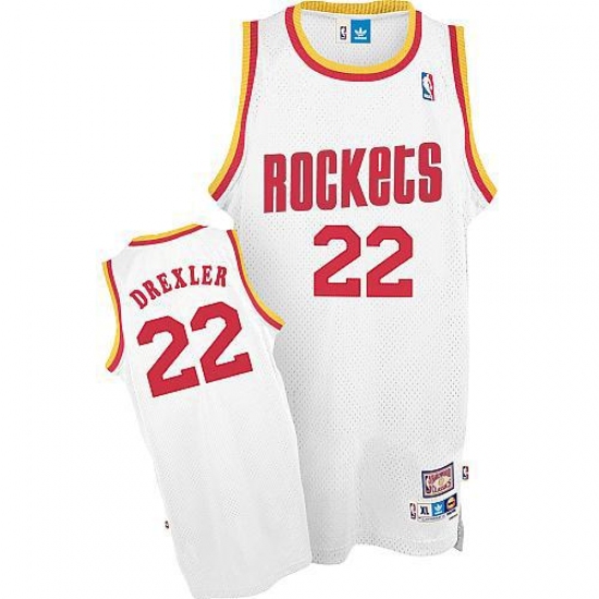 Men's Mitchell and Ness Houston Rockets 22 Clyde Drexler Swingman White Throwback NBA Jersey