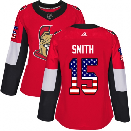 Women's Adidas Ottawa Senators 15 Zack Smith Authentic Red USA Flag Fashion NHL Jersey