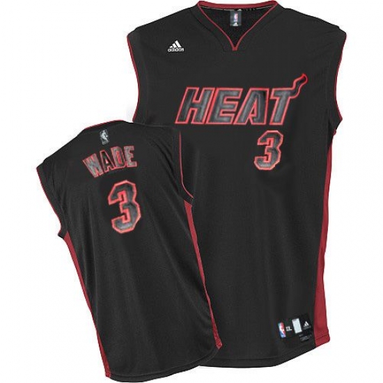 Men's Adidas Miami Heat 3 Dwyane Wade Swingman Black Black/Red No. NBA Jersey