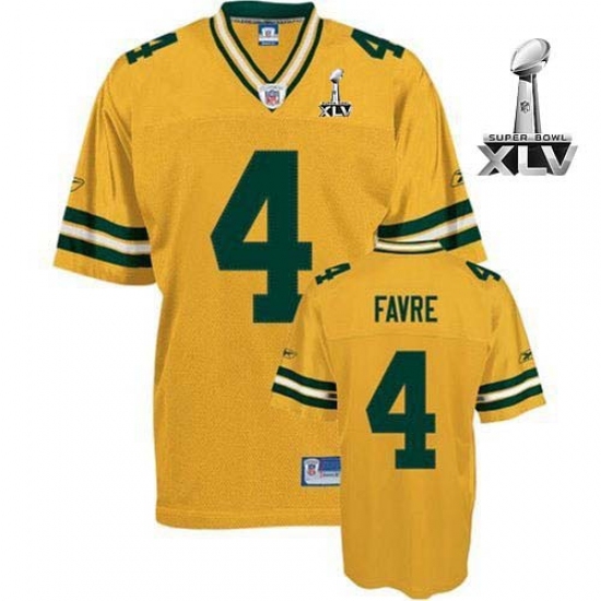 Reebok Green Bay Packers 4 Brett Favre Yellow 2011 Super Bowl XLV Premier EQT Throwback NFL Jersey