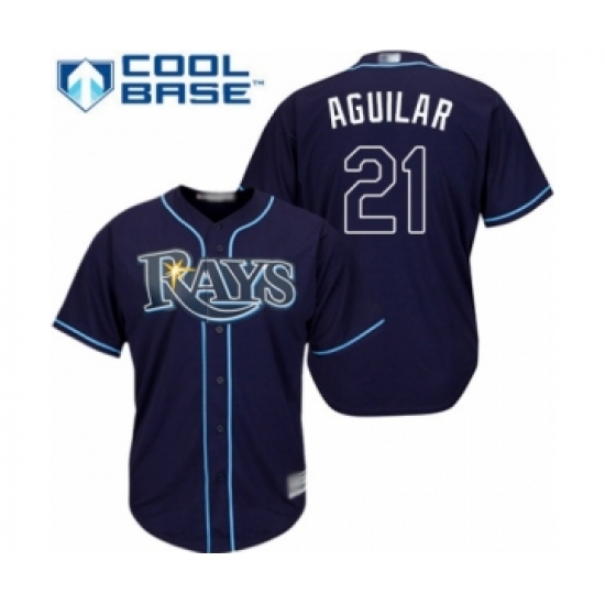 Youth Tampa Bay Rays 21 Jesus Aguilar Authentic Navy Blue Alternate Cool Base Baseball Player Jersey