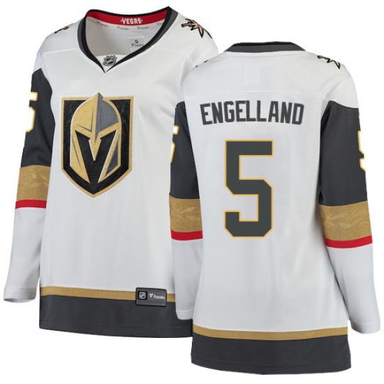 Women's Vegas Golden Knights 5 Deryk Engelland Authentic White Away Fanatics Branded Breakaway NHL Jersey