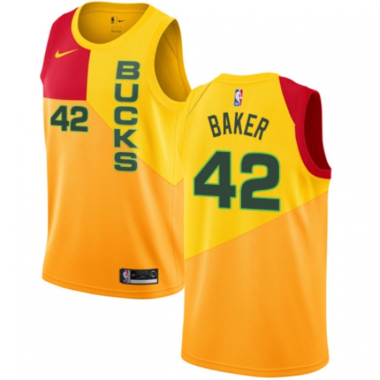 Men's Nike Milwaukee Bucks 42 Vin Baker Swingman Yellow NBA Jersey - City Edition