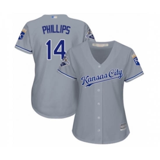 Women's Kansas City Royals 14 Brett Phillips Authentic Grey Road Cool Base Baseball Player Jersey