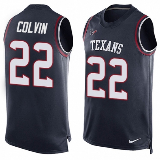 Men's Nike Houston Texans 22 Aaron Colvin Limited Navy Blue Player Name & Number Tank Top NFL Jersey