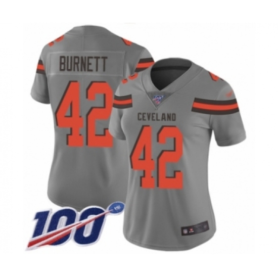 Women's Cleveland Browns 42 Morgan Burnett Limited Gray Inverted Legend 100th Season Football Jersey