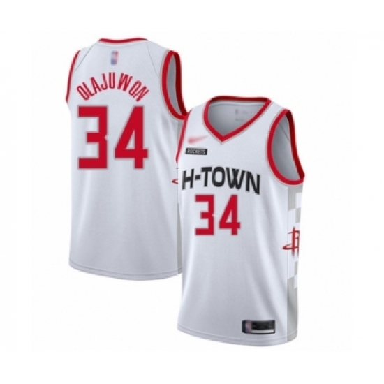 Men's Houston Rockets 34 Hakeem Olajuwon Swingman White Basketball Jersey - 2019 20 City Edition