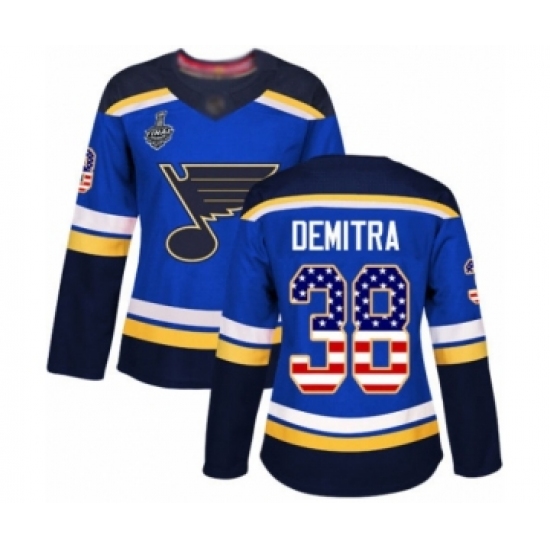 Women's St. Louis Blues 38 Pavol Demitra Authentic Blue USA Flag Fashion 2019 Stanley Cup Final Bound Hockey Jersey