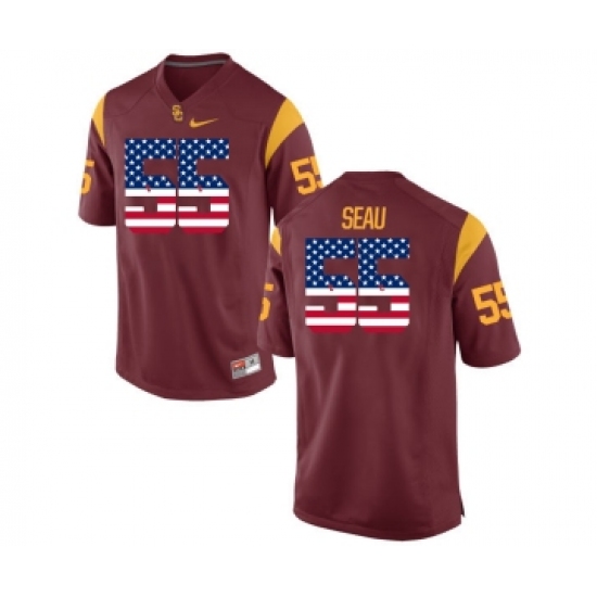 USC Trojans 55 Trojans Seau Red USA Flag College Football Jersey