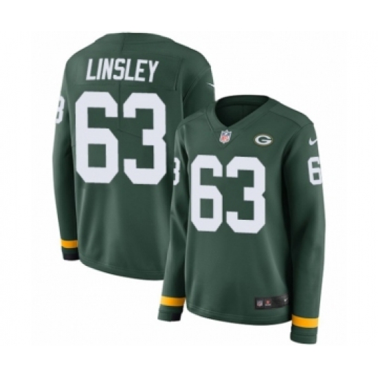 Women's Nike Green Bay Packers 63 Corey Linsley Limited Green Therma Long Sleeve NFL Jersey