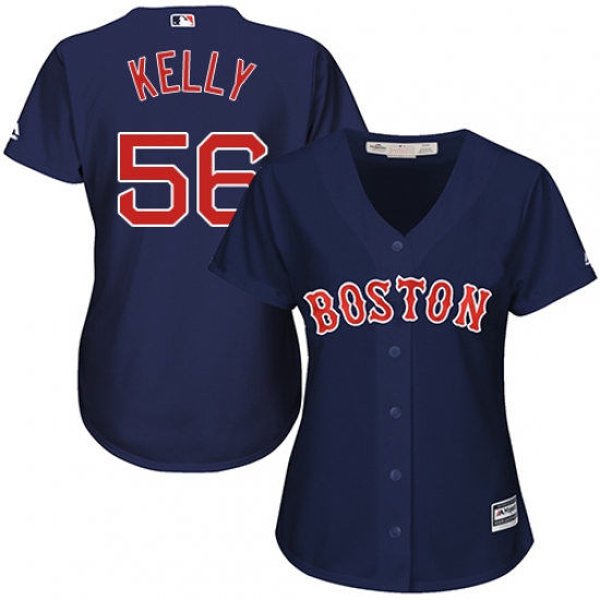 Women's Majestic Boston Red Sox 56 Joe Kelly Replica Navy Blue Alternate Road MLB Jersey