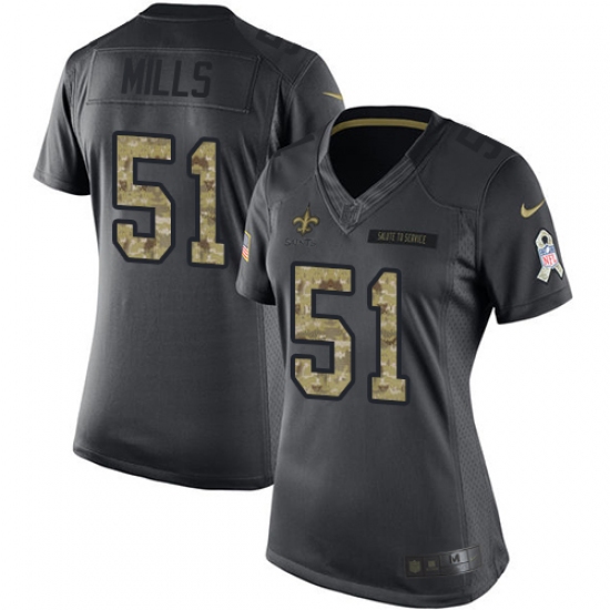 Women's Nike New Orleans Saints 51 Sam Mills Limited Black 2016 Salute to Service NFL Jersey