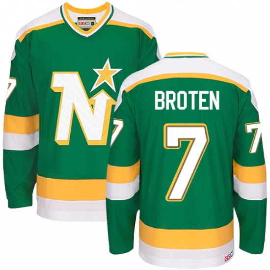 Men's CCM Dallas Stars 7 Neal Broten Authentic Green Throwback NHL Jersey