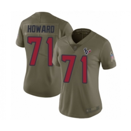 Women's Houston Texans 71 Tytus Howard Limited Olive 2017 Salute to Service Football Jersey