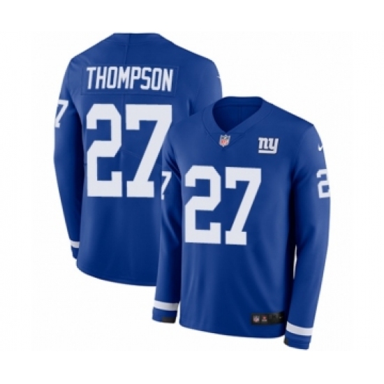 Men's Nike New York Giants 27 Darian Thompson Limited Royal Blue Therma Long Sleeve NFL Jersey