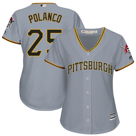 Women's Majestic Pittsburgh Pirates 25 Gregory Polanco Replica Grey Road Cool Base MLB Jersey