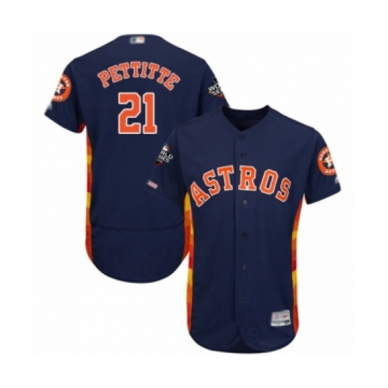 Men's Houston Astros 21 Andy Pettitte Navy Blue Alternate Flex Base Authentic Collection 2019 World Series Bound Baseball Jersey