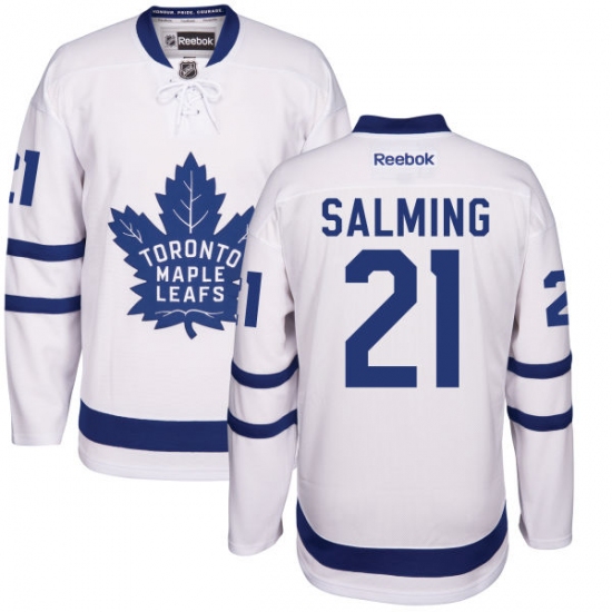 Men's Reebok Toronto Maple Leafs 21 Borje Salming Authentic White Away NHL Jersey