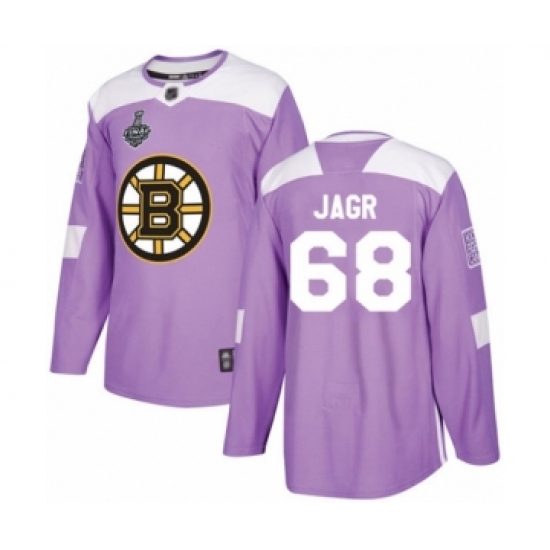 Men's Boston Bruins 68 Jaromir Jagr Authentic Purple Fights Cancer Practice 2019 Stanley Cup Final Bound Hockey Jersey