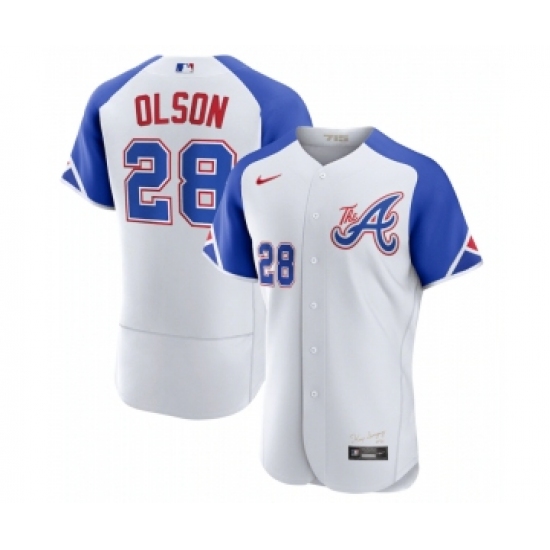 Men's Atlanta Braves 28 Matt Olson White 2023 City Connect Flex Base Stitched Jersey