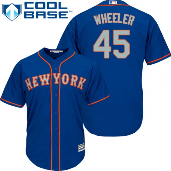 Youth Majestic New York Mets 45 Zack Wheeler Authentic Royal Blue Alternate Road Cool Base MLB Jersey