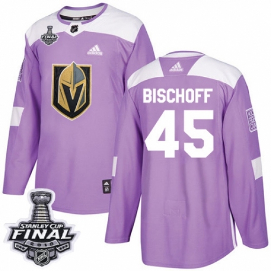 Youth Adidas Vegas Golden Knights 45 Jake Bischoff Authentic Purple Fights Cancer Practice 2018 Stanley Cup Final NHL Jersey