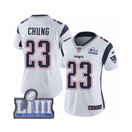 Women's Nike New England Patriots 23 Patrick Chung White Vapor Untouchable Limited Player Super Bowl LIII Bound NFL Jersey