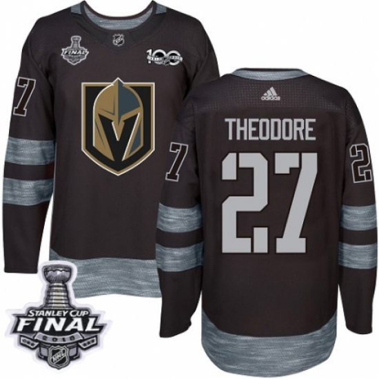 Men's Adidas Vegas Golden Knights 27 Shea Theodore Authentic Black 1917-2017 100th Anniversary 2018 Stanley Cup Final NHL Jersey