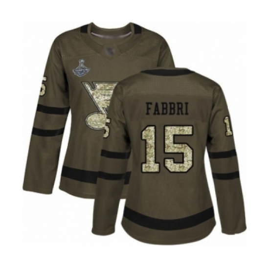 Women's St. Louis Blues 15 Robby Fabbri Authentic Green Salute to Service 2019 Stanley Cup Champions Hockey Jersey