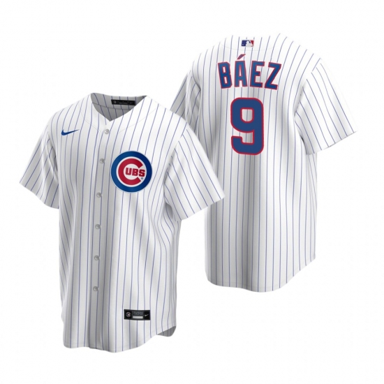 Men's Nike Chicago Cubs 9 Javier Baez White Home Stitched Baseball Jersey