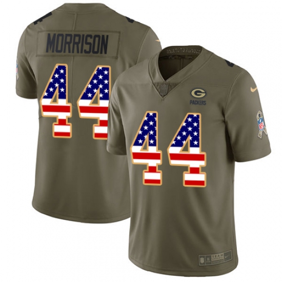Men's Nike Green Bay Packers 44 Antonio Morrison Limited Olive USA Flag 2017 Salute to Service NFL Jersey