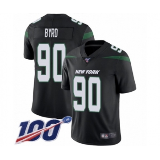 Men's New York Jets 90 Dennis Byrd Black Alternate Vapor Untouchable Limited Player 100th Season Football Jersey