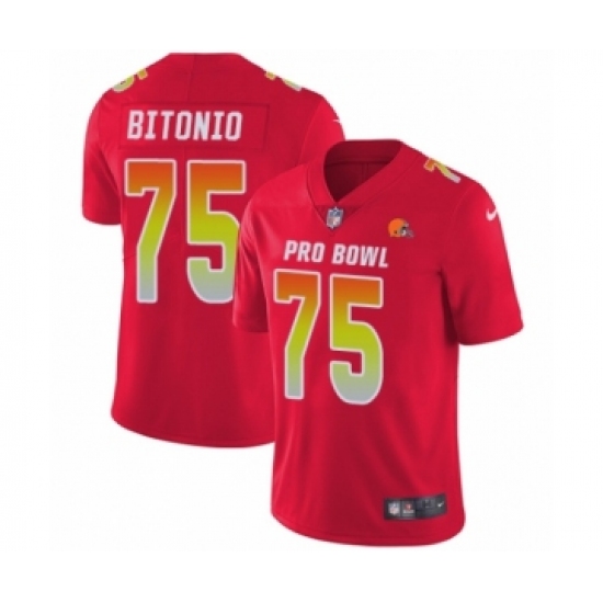 Men's Cleveland Browns 75 Joel Bitonio Limited Red AFC 2019 Pro Bowl Football Jersey