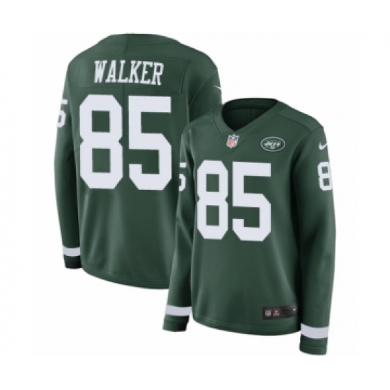 Women's Nike New York Jets 85 Wesley Walker Limited Green Therma Long Sleeve NFL Jersey