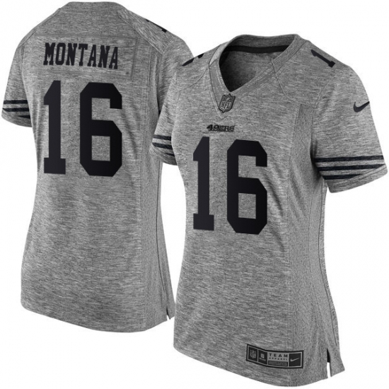 Women's Nike San Francisco 49ers 16 Joe Montana Limited Gray Gridiron NFL Jersey