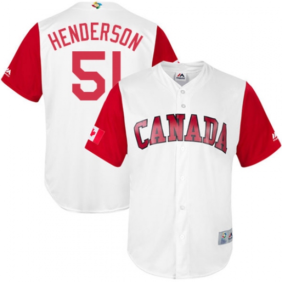 Men's Canada Baseball Majestic 51 Jim Henderson White 2017 World Baseball Classic Replica Team Jersey