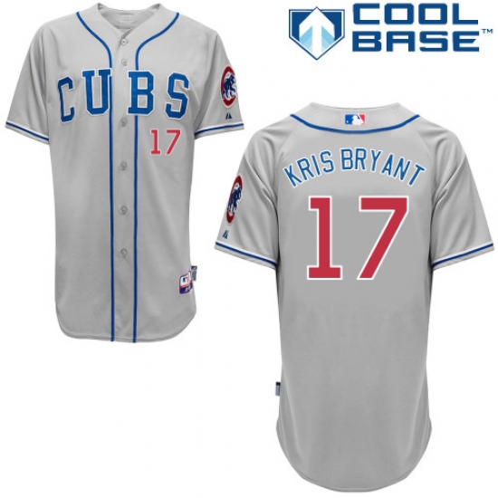 Men's Majestic Chicago Cubs 17 Kris Bryant Authentic Grey Alternate Road Cool Base MLB Jersey