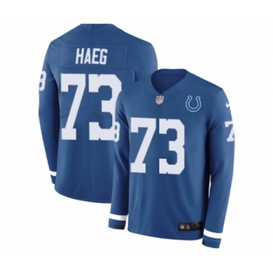 Men's Nike Indianapolis Colts 73 Joe Haeg Limited Blue Therma Long Sleeve NFL Jersey