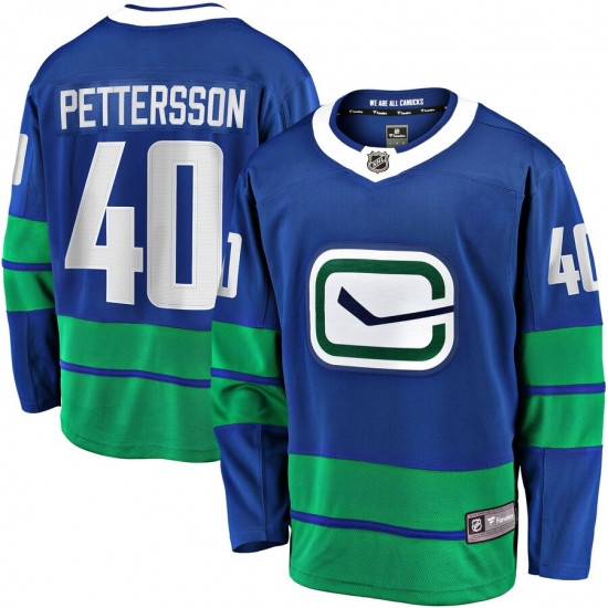 Men's Vancouver Canucks 40 Elias Pettersson Fanatics Branded Royal 2019-20 Alternate Premier Breakaway Player Jersey