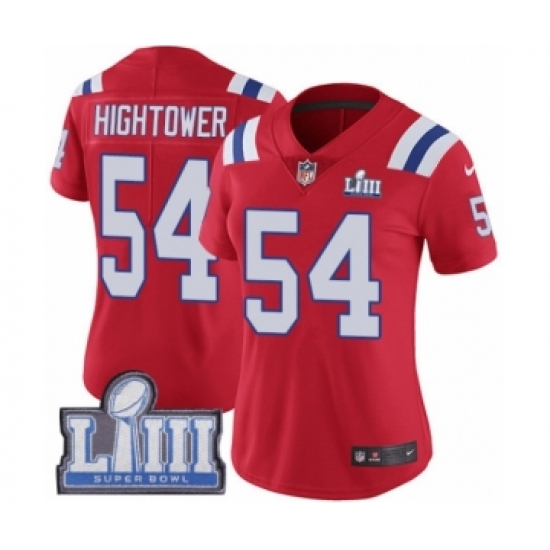 Women's Nike New England Patriots 54 Dont'a Hightower Red Alternate Vapor Untouchable Limited Player Super Bowl LIII Bound NFL Jersey