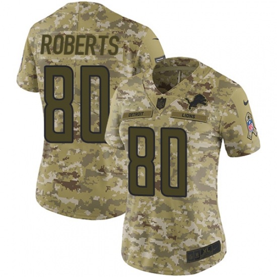 Women's Nike Detroit Lions 80 Michael Roberts Limited Camo 2018 Salute to Service NFL Jersey