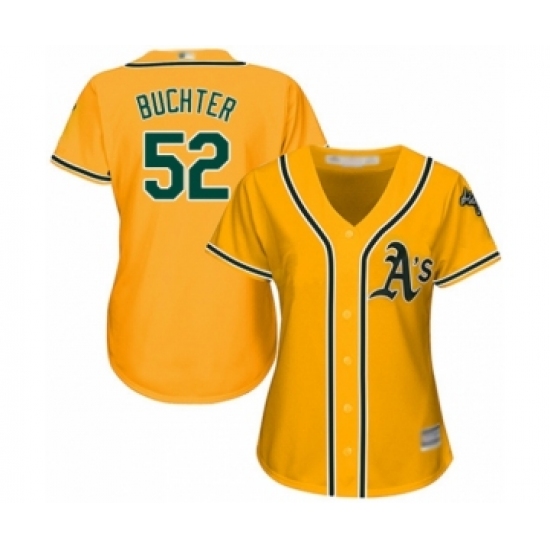 Women's Oakland Athletics 52 Ryan Buchter Authentic Gold Alternate 2 Cool Base Baseball Player Jersey