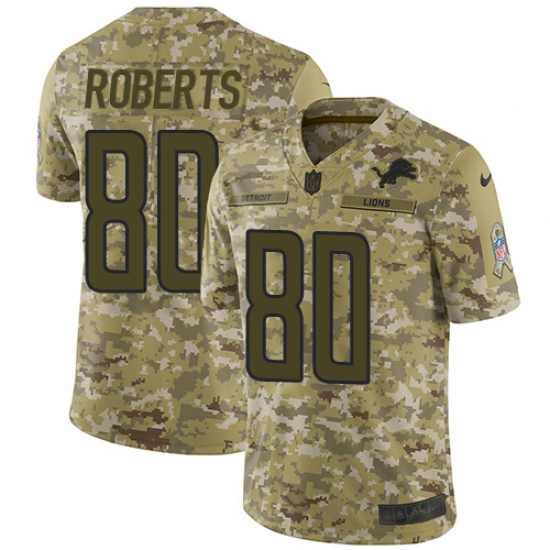 Men's Nike Detroit Lions 80 Michael Roberts Limited Camo 2018 Salute to Service NFL Jersey