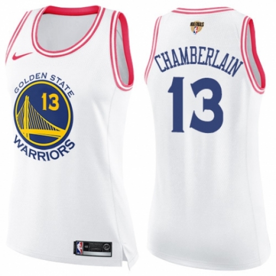 Women's Nike Golden State Warriors 13 Wilt Chamberlain Swingman White/Pink Fashion 2018 NBA Finals Bound NBA Jersey