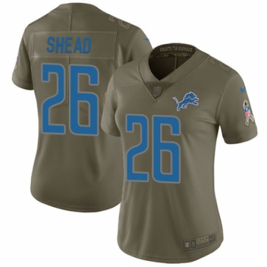 Women's Nike Detroit Lions 26 DeShawn Shead Limited Olive 2017 Salute to Service NFL Jersey