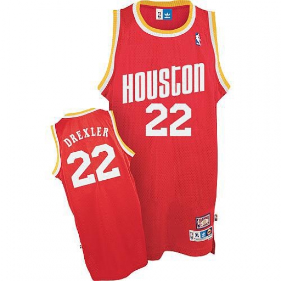 Men's Mitchell and Ness Houston Rockets 22 Clyde Drexler Authentic Red Throwback NBA Jersey