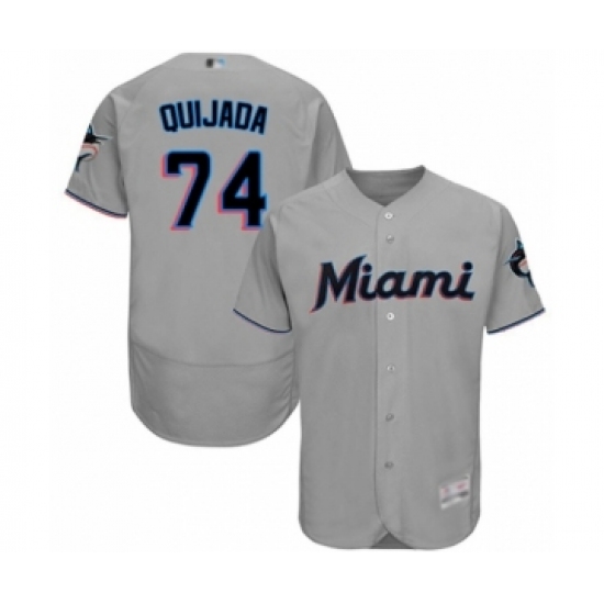 Men's Miami Marlins 74 Jose Quijada Grey Road Flex Base Authentic Collection Baseball Player Jersey