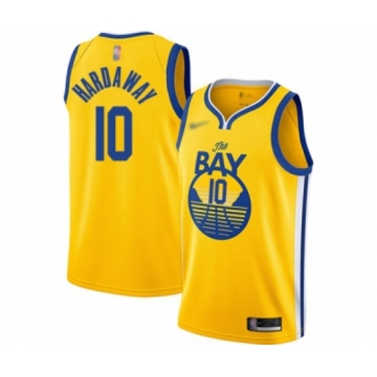 Men's Golden State Warriors 10 Tim Hardaway Authentic Gold Finished Basketball Jersey - Statement Edition