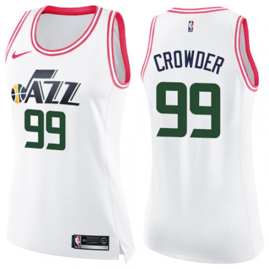 Women's Nike Utah Jazz 99 Jae Crowder Swingman White/Pink Fashion NBA Jersey