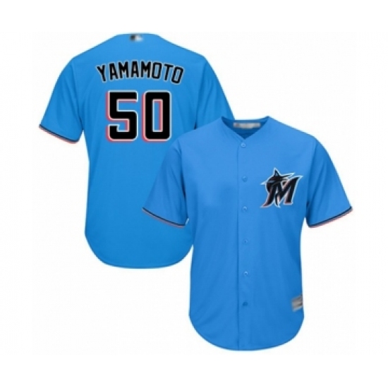 Youth Miami Marlins 50 Jordan Yamamoto Authentic Blue Alternate 1 Cool Base Baseball Player Jersey